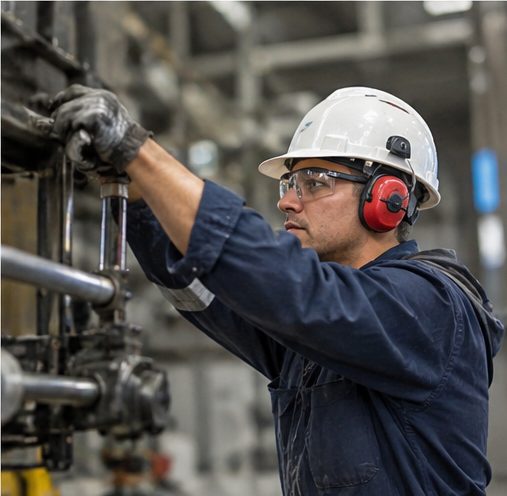 Técnico interviniendo una válvula en terreno